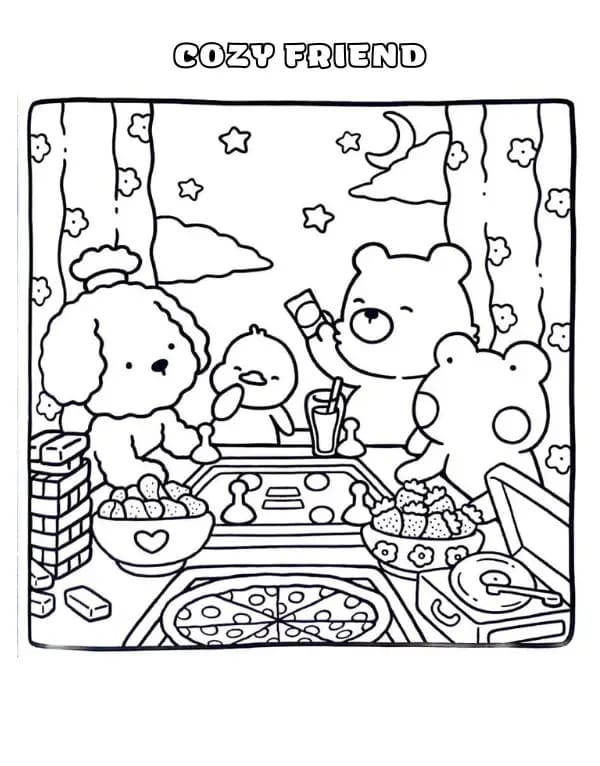 Cozy Friend Happy coloring page