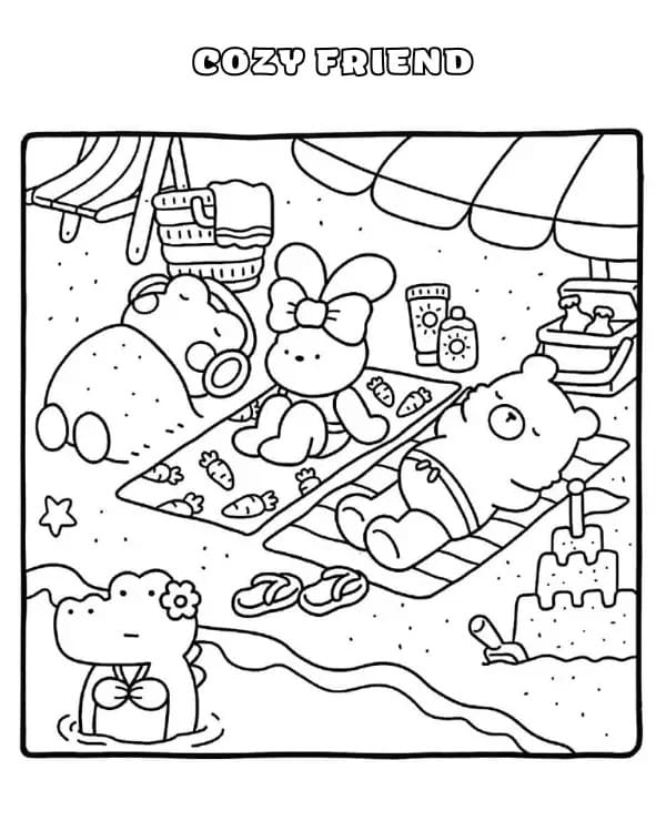 Cozy Friend on Beach coloring page