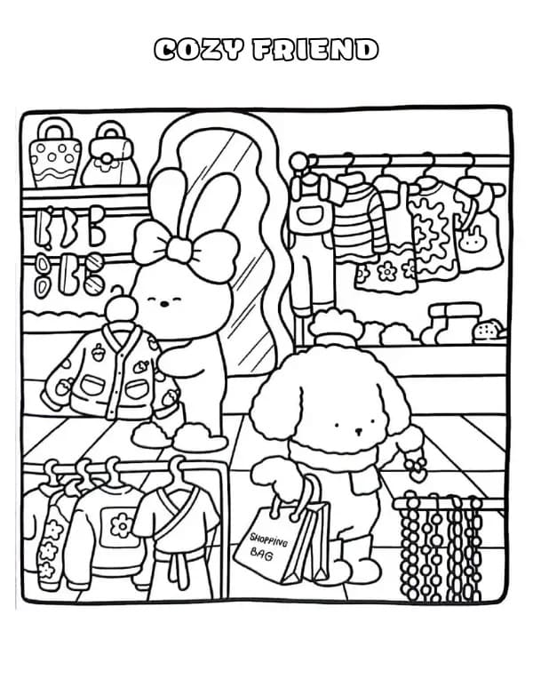 Cozy Friend Shopping coloring page