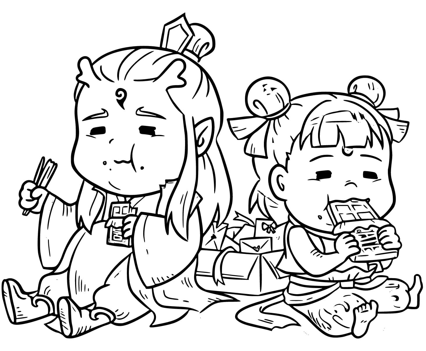 Funny Ne Zha and Ao Bing coloring page