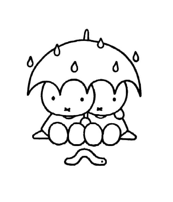 Miffy and Rain coloring page