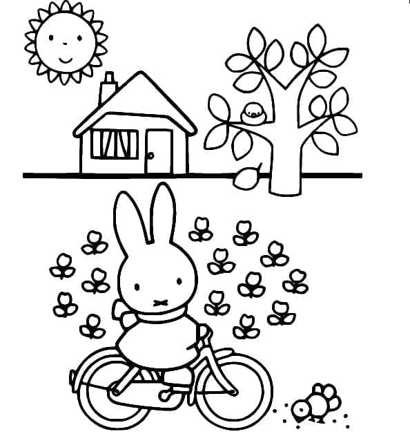 Miffy is Riding Bike coloring page