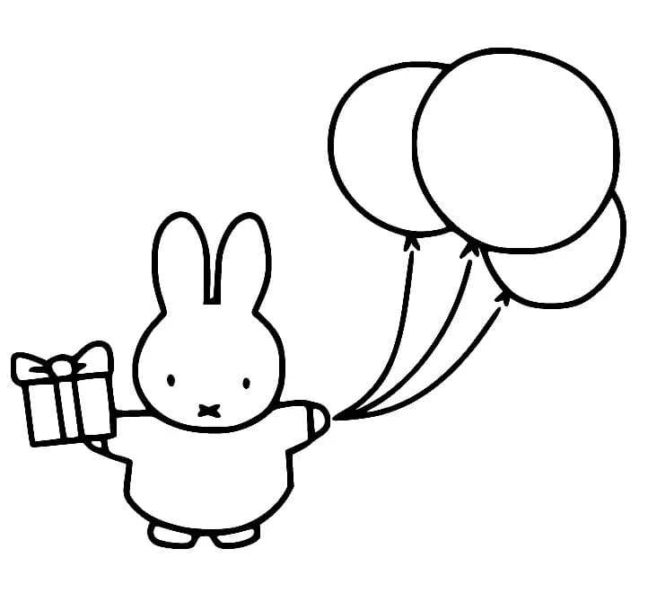 Miffy with Gift and Balloons coloring page