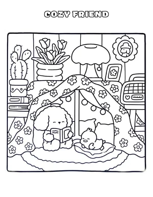 Printable Cozy Friend coloring page