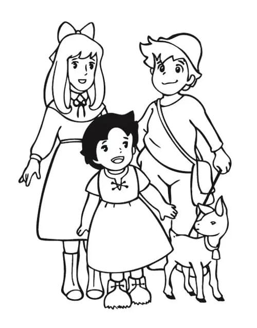 Characters from Heidi coloring page