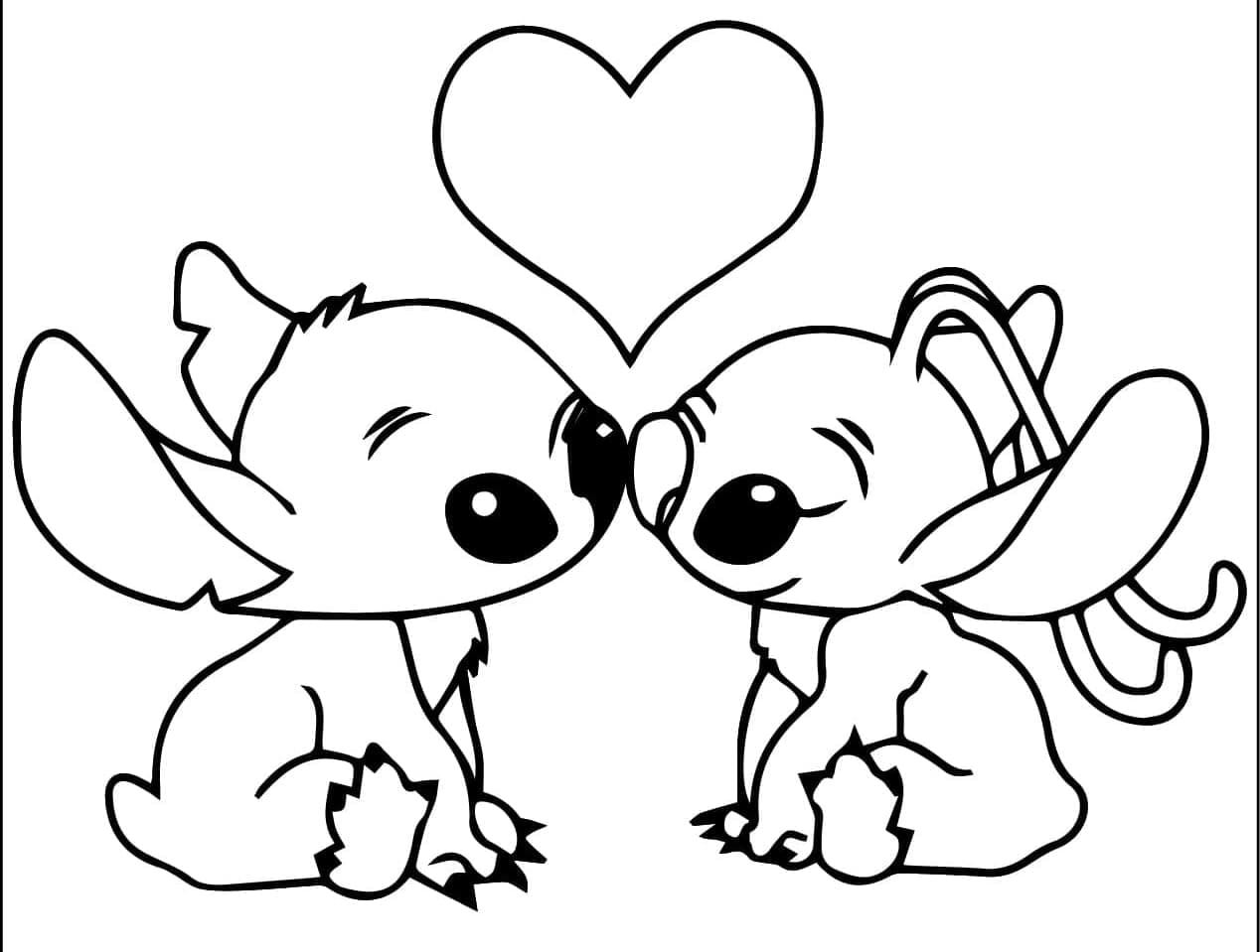 Adorable Stitch and Angel coloring page