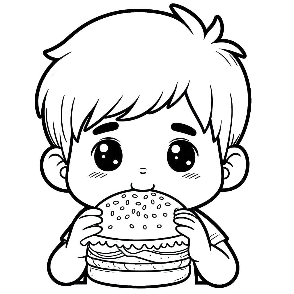 Boy Eats Hamburger