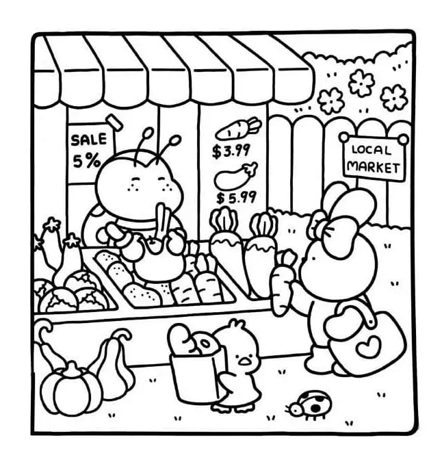 Comfy Days Market coloring page