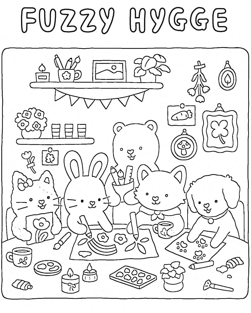 Cute Fuzzy Hygge coloring page