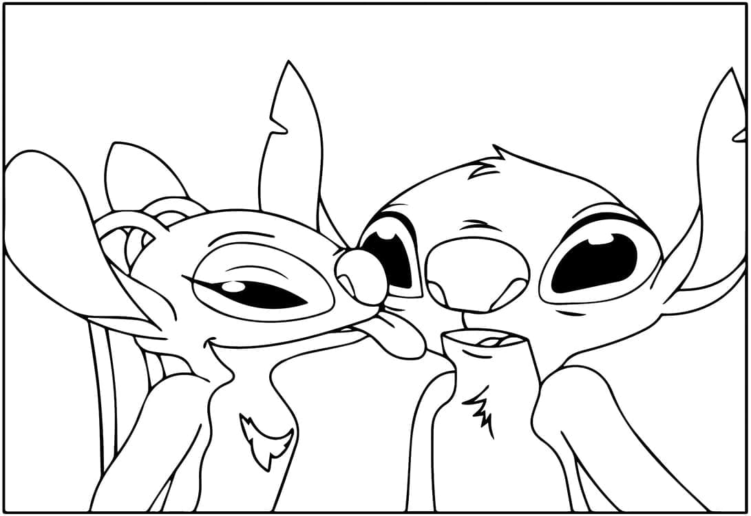 Disney Stitch and Angel coloring page