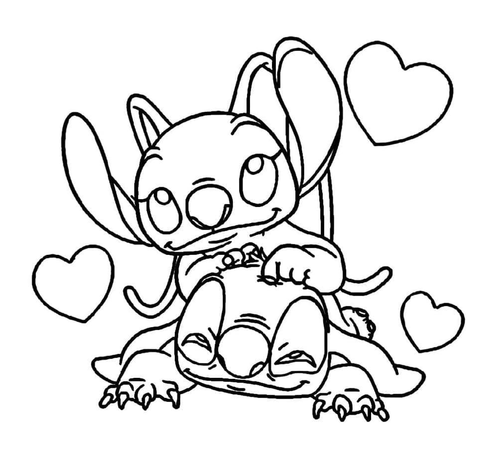 Free Drawing of Stitch and Angel coloring page