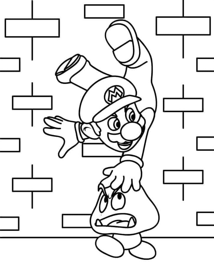 Funny Mario and Goomba coloring page