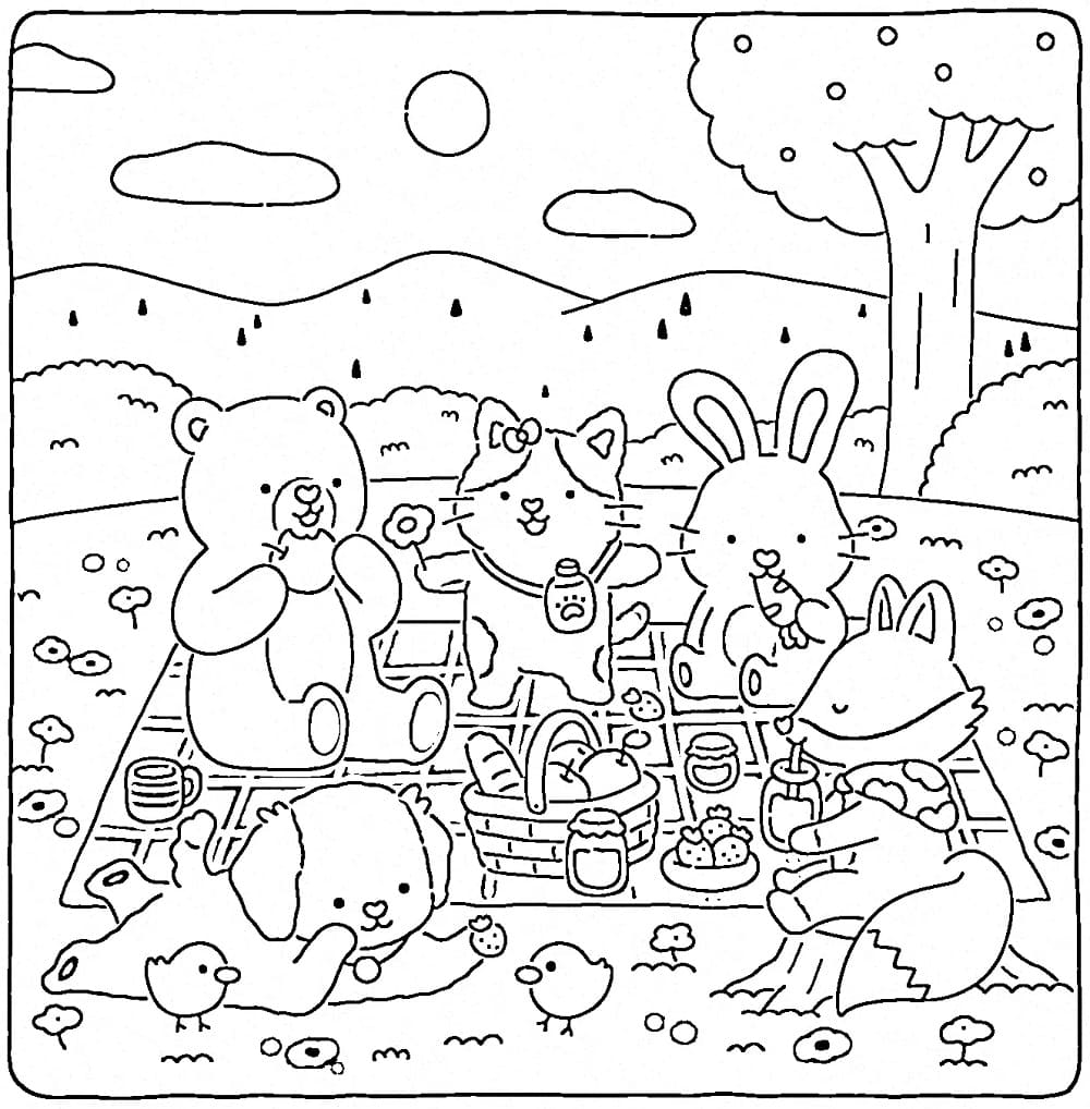 Fuzzy Hygge Picnic coloring page