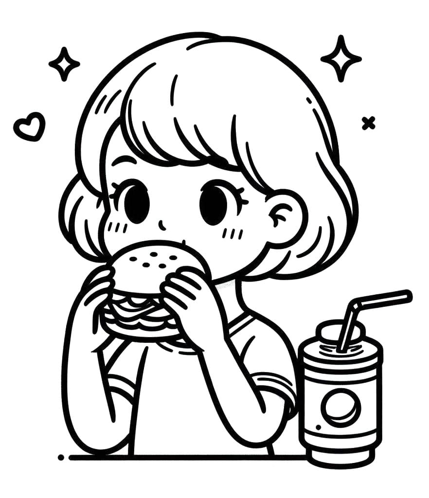 Girl Eats Hamburger