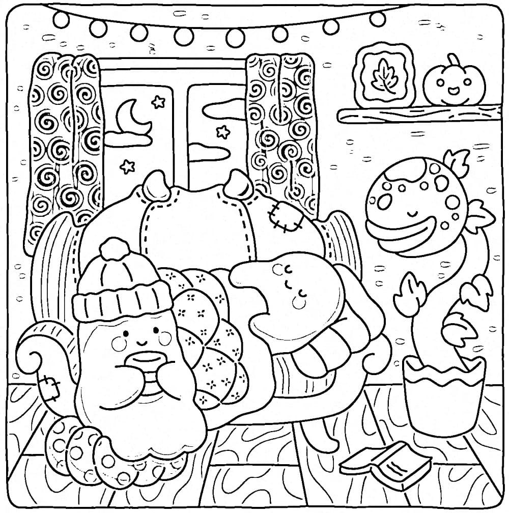 Halloween Fuzzy Hygge coloring page