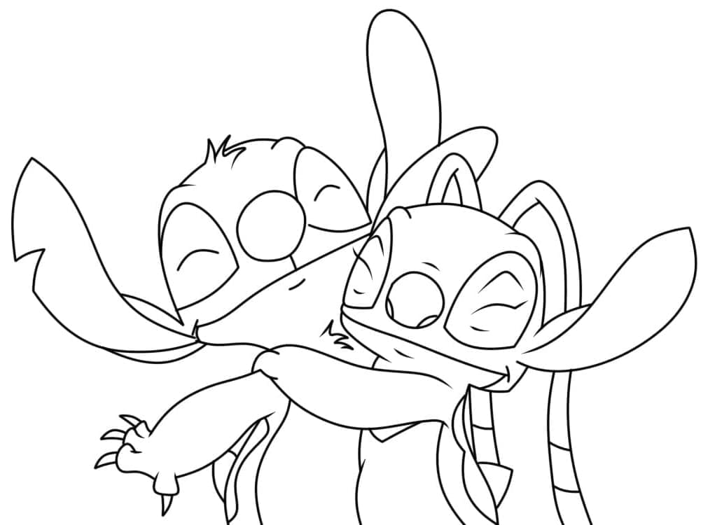 Happy Stitch and Angel coloring page