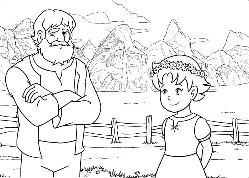 Heidi and Grandfather coloring page