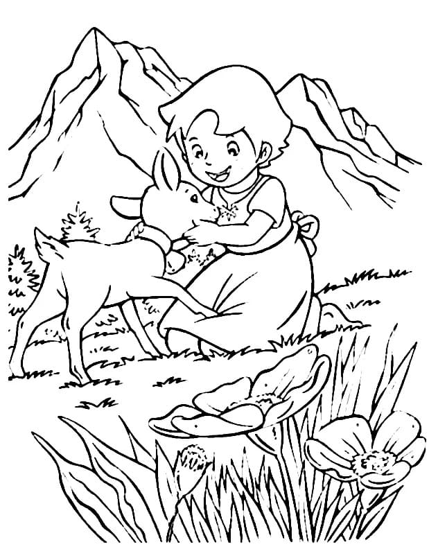 Heidi with Goat coloring page