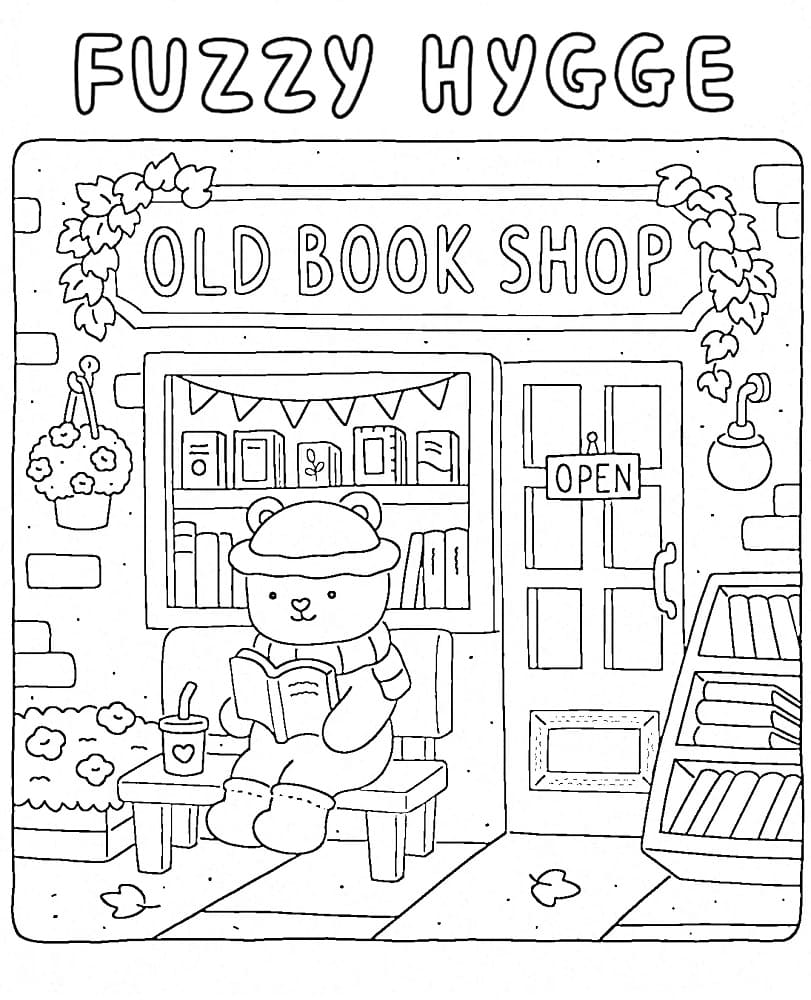 Old Book Shop Fuzzy Hygge coloring page