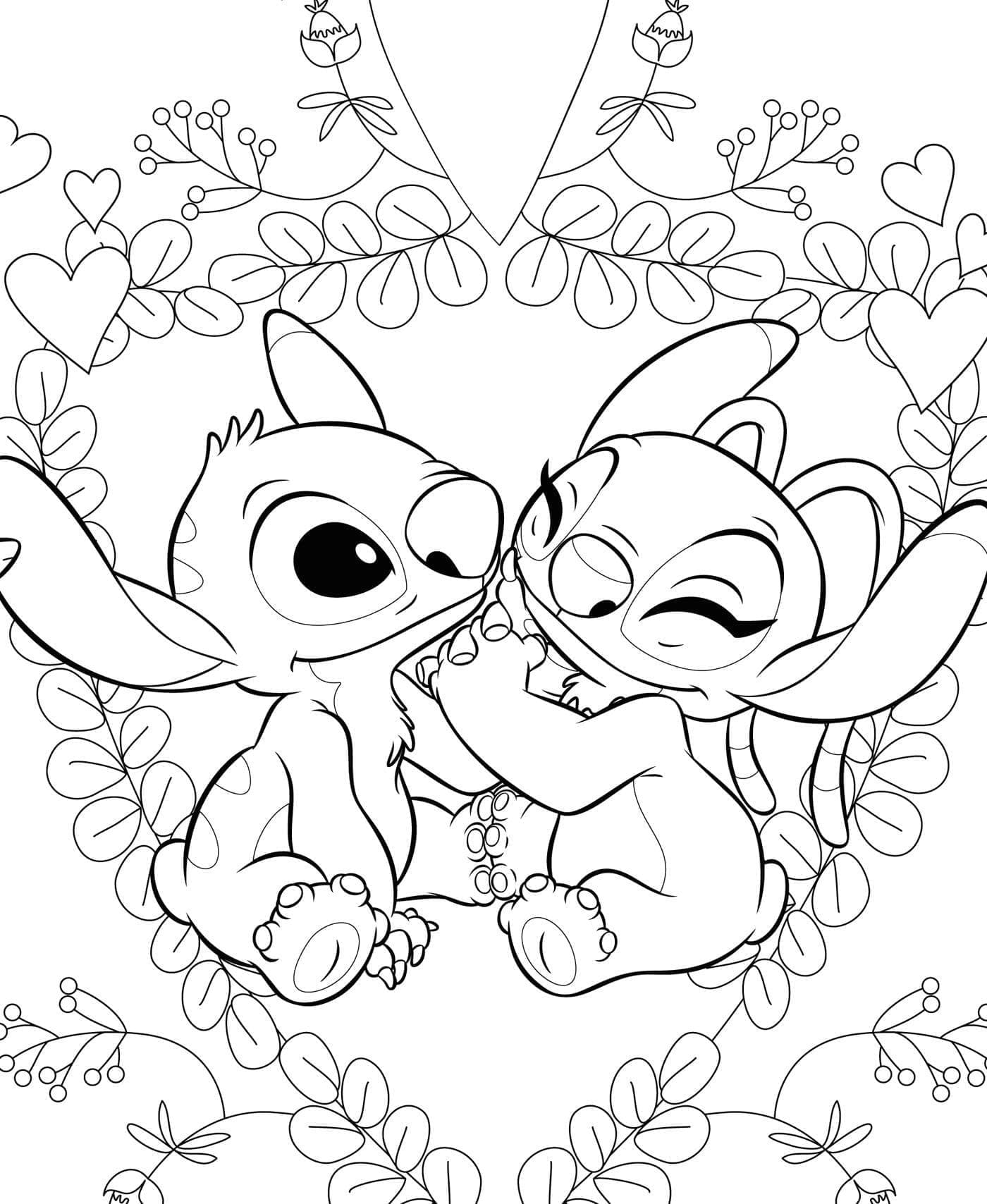 Printable Stitch and Angel coloring page