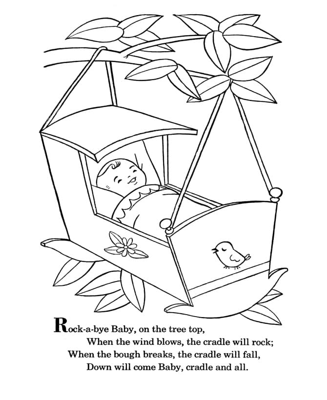 Rock a Bye Baby Nursery Rhymes coloring page