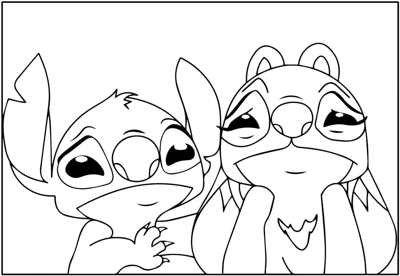 Sad Stitch and Angel coloring page