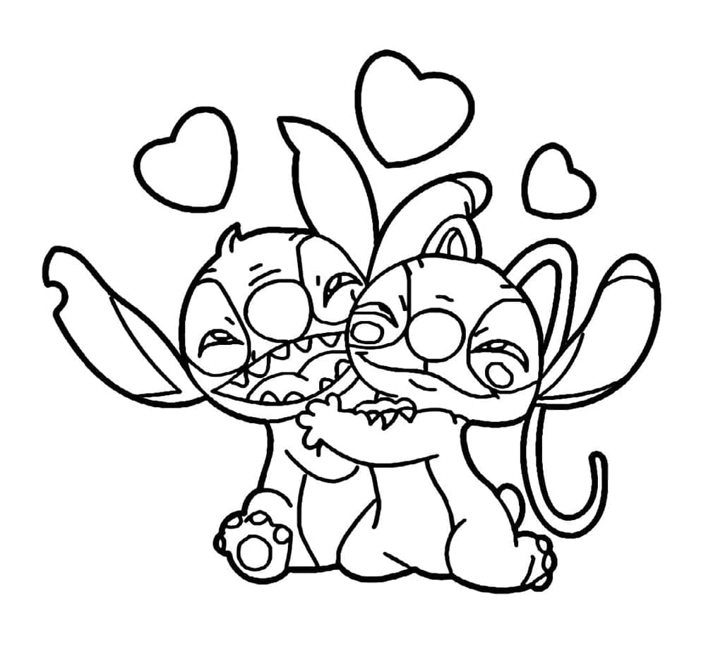 Stitch and Angel In Love coloring page