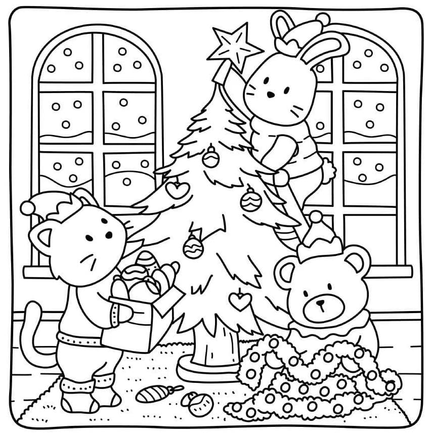 Cottage Friends Christmas coloring page
