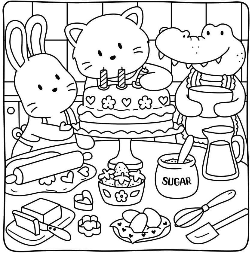 Cottage Friends Free Printable coloring page