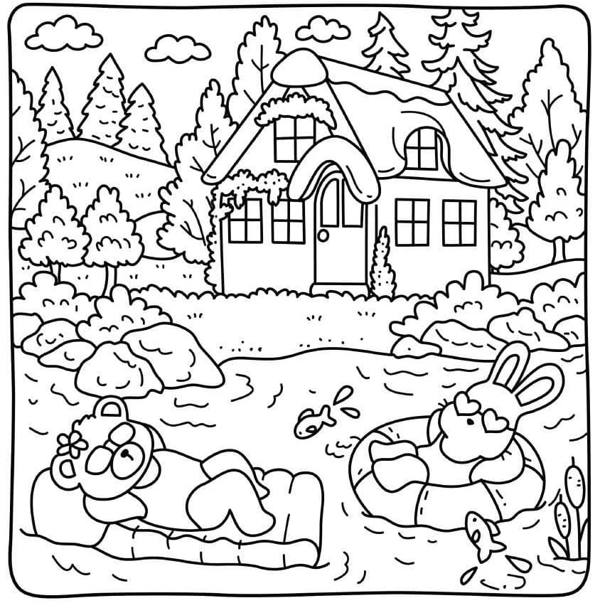 Cute Cottage Friends coloring page