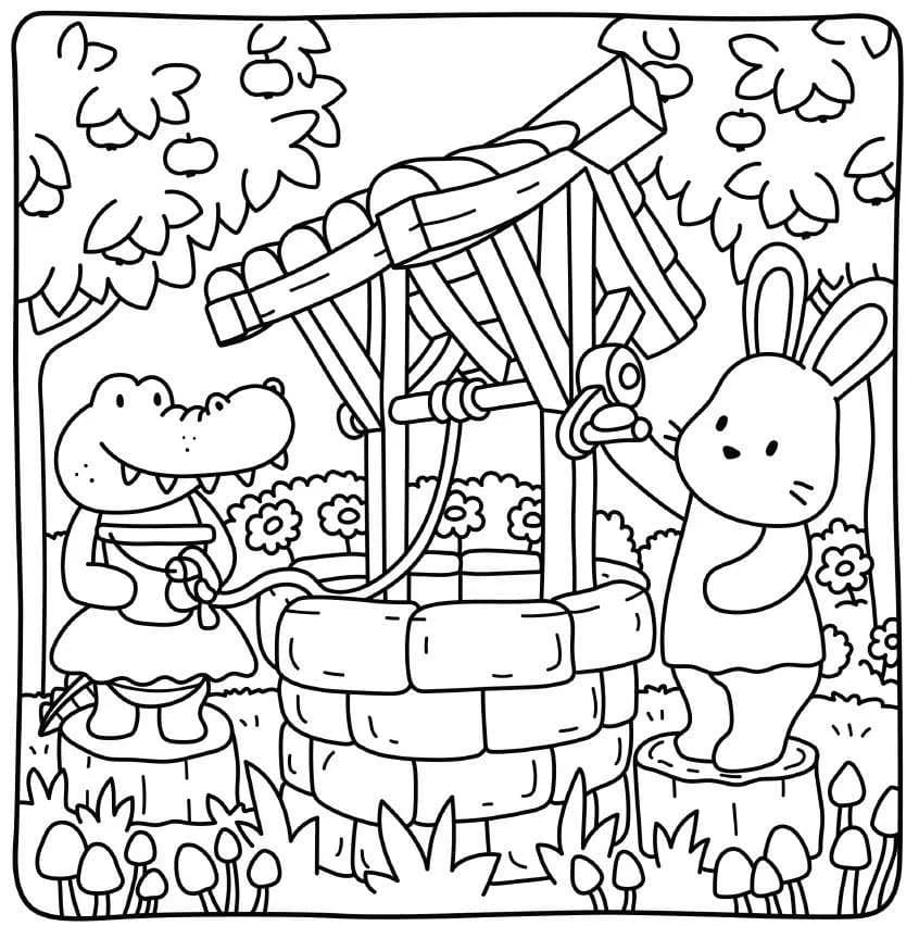 Happy Cottage Friends coloring page