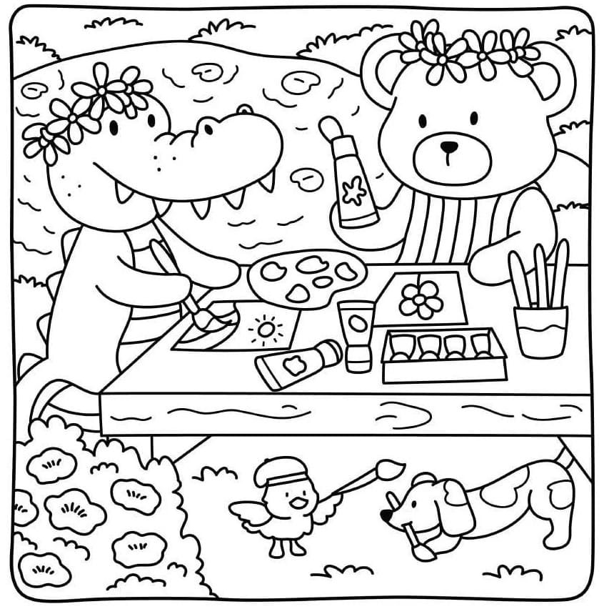 Printable Free Cottage Friends coloring page