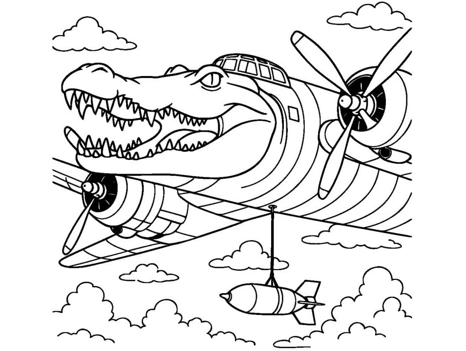 Brainrot Bombardiro Crocodillo coloring page
