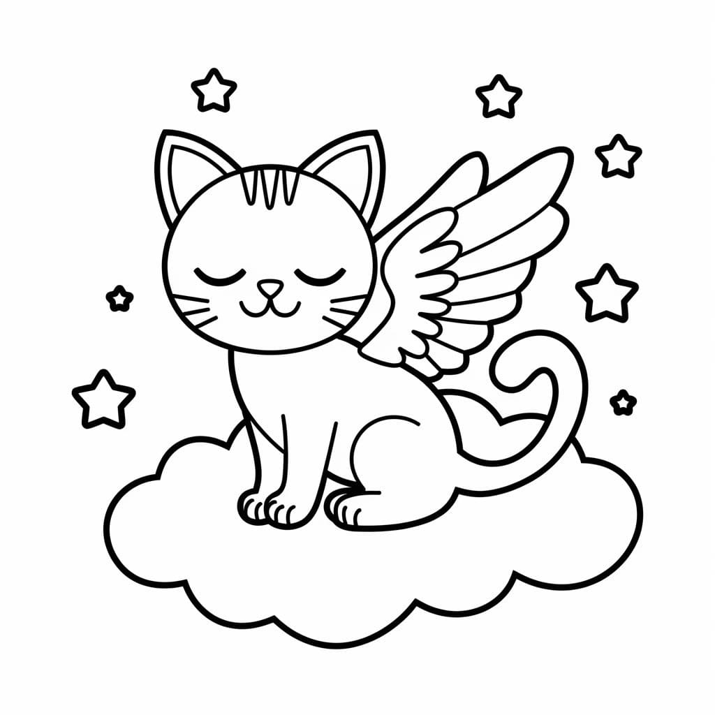 Winged Cat On Cloud