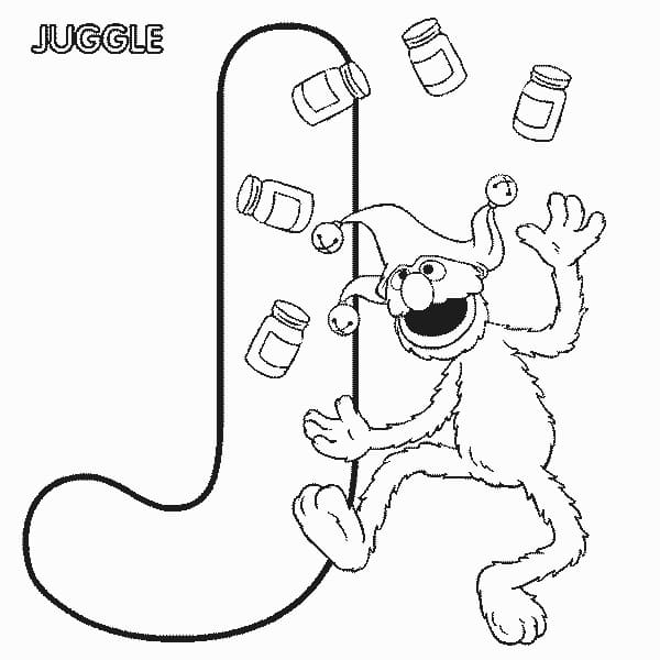 Grover and Letter J coloring page
