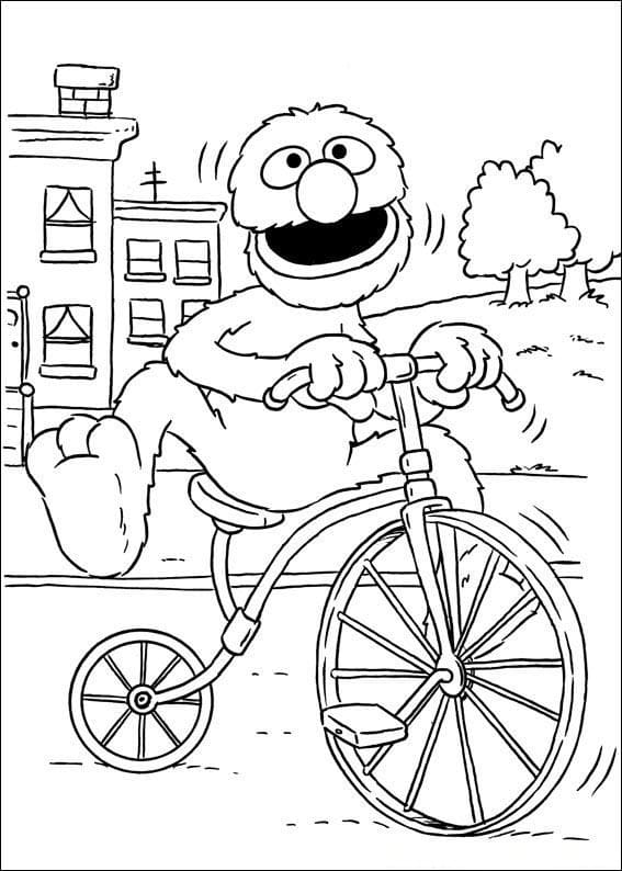 Grover on Bicycle coloring page