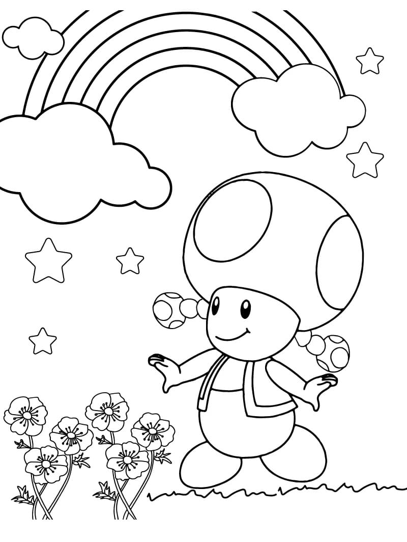 Toadette with Flowers and Rainbow