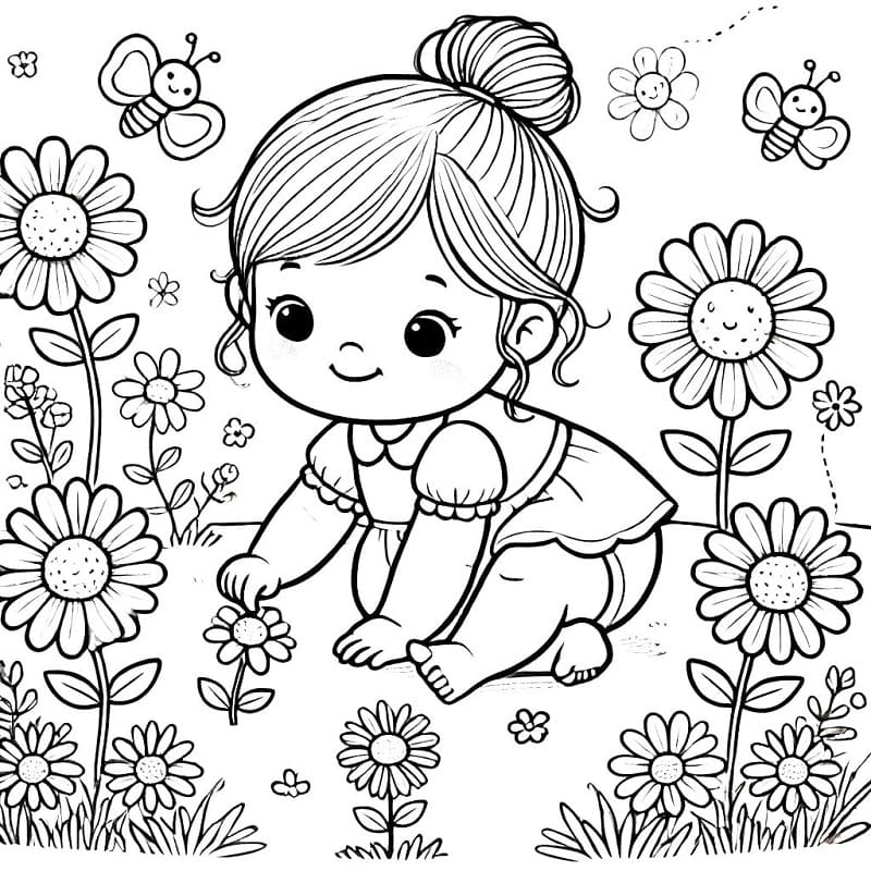 Baby Girl and Flowers