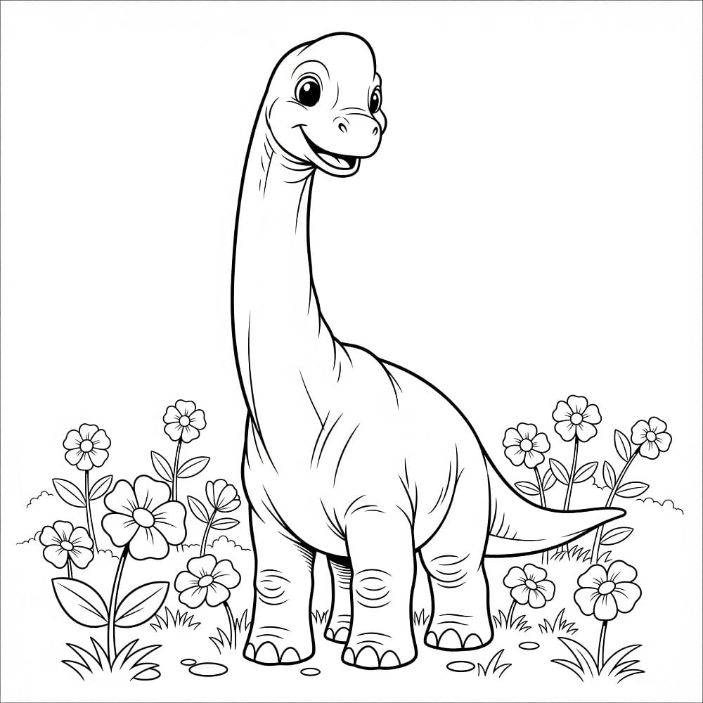 Brachiosaurus and flowers