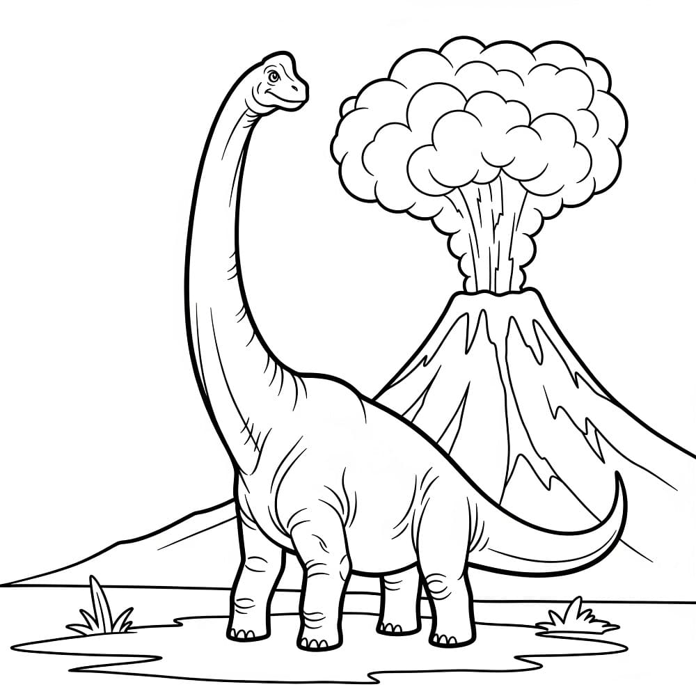 Brachiosaurus and Volcano